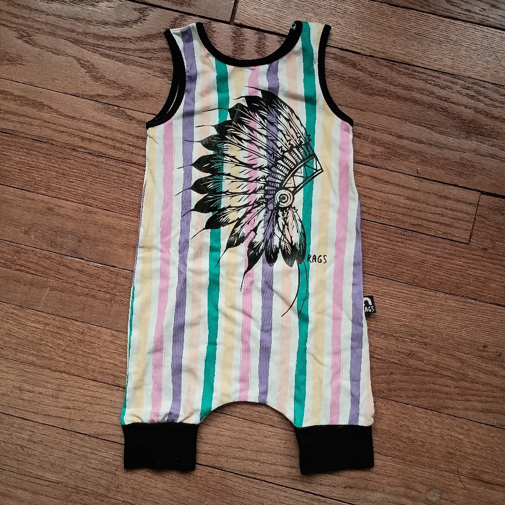 Rags To Raches Striped Sleeveless Feather Romper